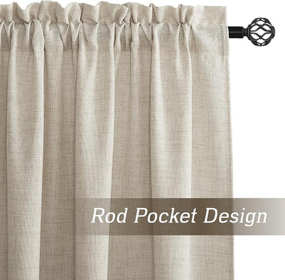 RYB HOME Natural Beige Linen Sheer Curtains 102 inches Long for Living Room | Weave Textured, Rod Pocket, Light Filtering, for Dining Room, W52 x L102, 2 Panels Set - Image 2