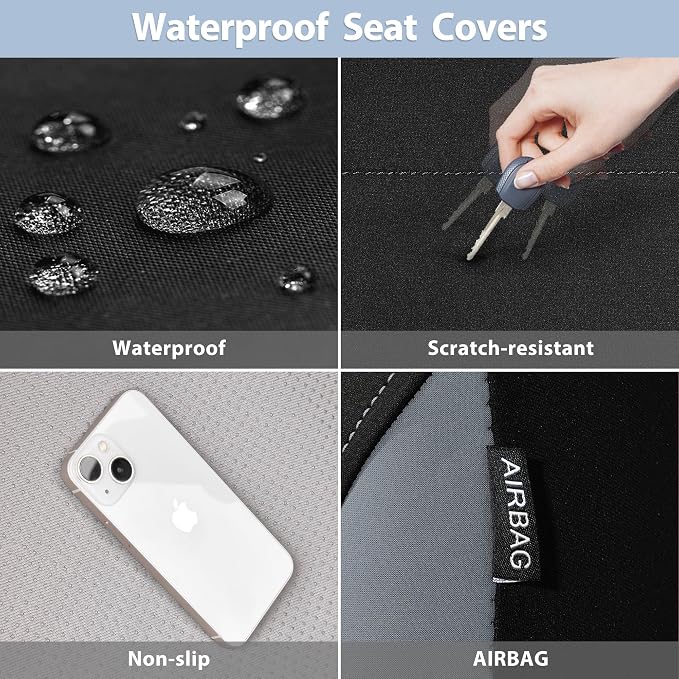 CAR PASS Waterproof Car Seat Covers Front Seats Only with 5mm Composite EVA, Neoprene Car Seat Cover with Separate Headrest Cover, Quick Setup Universal Fit for Car SUV Trucks,Airbag Compatible（Gray - Image 5