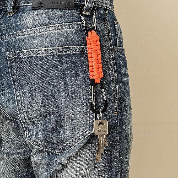 BRAVESHINE Paracord Keychain Carabiner Clip | D Ring Hanger Lanyard Hook | 7.3inch Long | for Stroller, Water Bottle, Key, Backpacks, Men, Women, Luggage, Car Seat Headrest, Fence, Bag Charms - Image 6