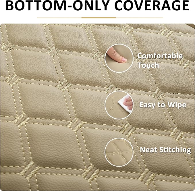 Black Panther PU Car Seat Cover, Front Bottom Seat Protector Compatible with 95% Vehicles,Anti-Slip & Full Wrapping Bottom (W 21.26''×D 20.86”)(1Piece,Dark Beige) - Image 4