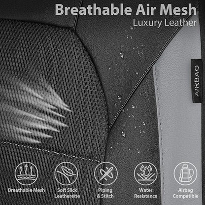 CAR PASS Leather Seat Covers, Automotive Sport Car Seat Cover Super 5mm Composite Sponge Inside, Airbag Compatible Universal Fits Most Cars, SUVs, Trucks and Vans (Full Set,Black & Gray) - Image 4