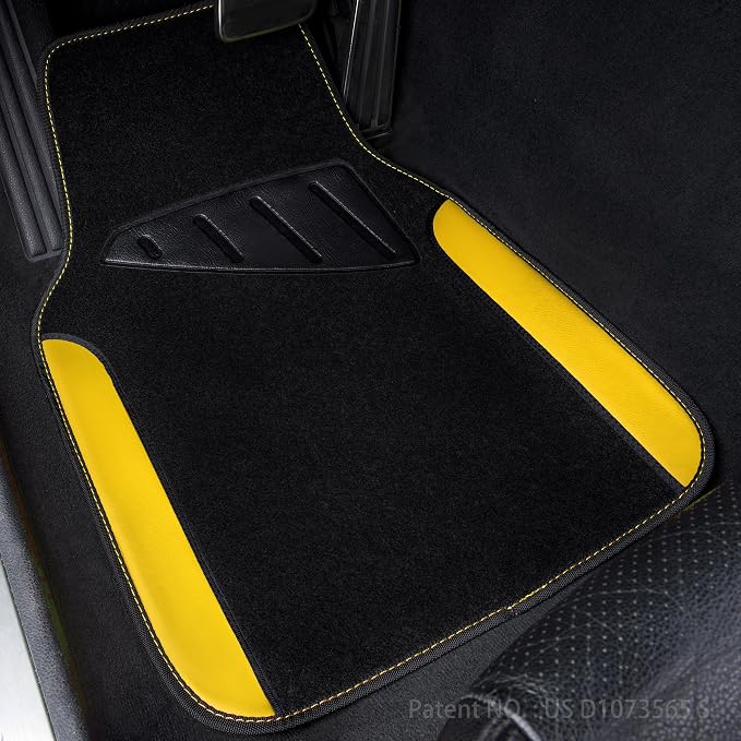 CAR PASS Waterproof Universal Fit Car Floor Mats, Car Mats Fit for SUV,Vans,sedans, Trucks,Set of 4pcs Car Carpet with Driver Heel Pad (Black and Yellow) - Image 7