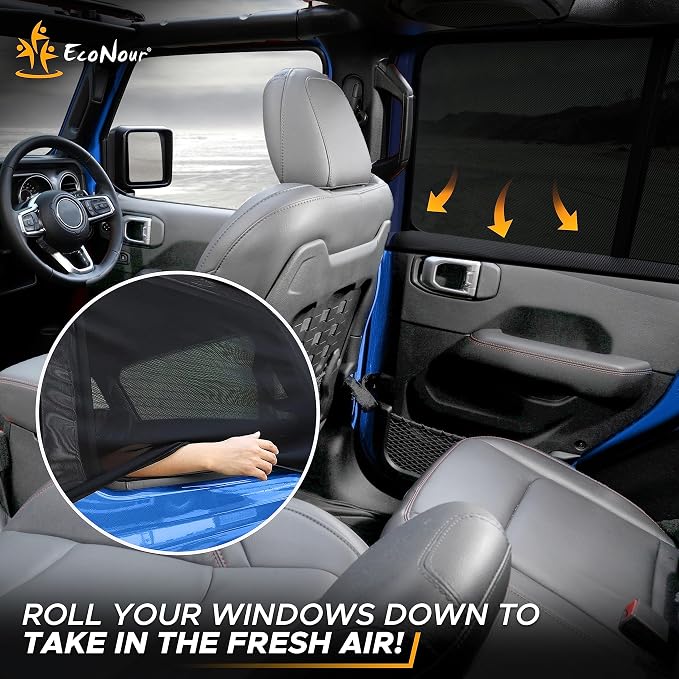 EcoNour Rear Window Shade for Jeep Wrangler Car Window Mesh Screen | For Camping, Bug & Privacy Blackout Window Cover to Protect Sun & UV Rays 1997 to 2025 Jeep Wrangler JK TJ JL & Gladiator JT - Image 2