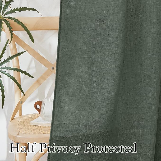 RYB HOME Green Linen Curtains 84 inches Long for Living Room Kids Room, Light Filtering Privacy Protection Home Decor 2 Panels Set for Sliding Glass Door, W 52 x L 84 inches, Hunter Green - Image 4