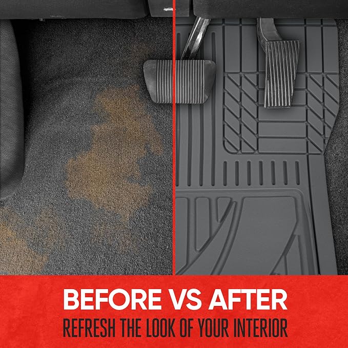 Motor Trend FlexTough™ Advanced Gray Rubber Car Floor Mats – Heavy Duty Trim to Fit All Weather Floor Mats for Cars Truck SUV - Automotive Car Interior Floor Liner Protection - Universal Fit - Image 4