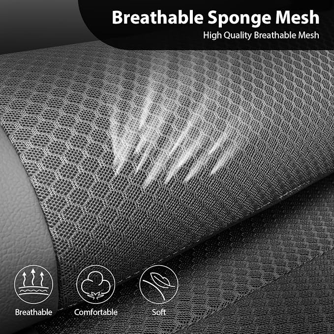 CAR PASS Leather Car Seat Covers Breathable Seat Cover Full Sets Airbag Compatible for Most Cars, SUVs, Trucks, and Vans (Full Set, Gray) - Image 7