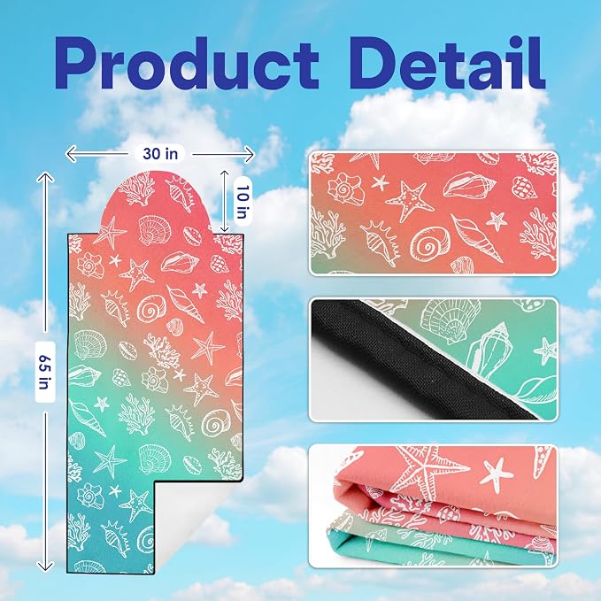 2 Pack Car Seat Towel Covers for Gym, Front Seats, Seashell Beach | Coastal Sweat Protector for Front Seats Premium Thickened with Elastic Strap Breathable & Quick Dry Machine Washable Running - Image 2