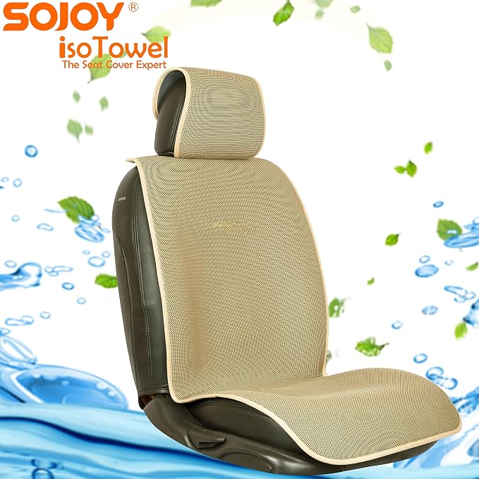 IsoTowel Car Seat Cover, Microfiber Seat Protector with Quick-Dry Non-Slip Base,Car seat Protector for All Workouts, All-Weather Honeycomb Cloth (Tan) - Image 2