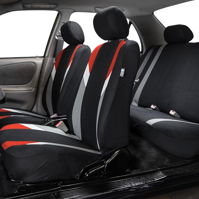 FH Group Premium Modernistic Flat Cloth Car Seat Covers – Universal Fit, Washable Seat Covers for SUV Sedan Van, Red, Full Set - Image 2