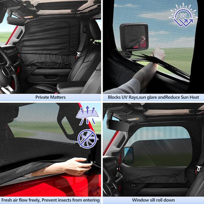 sukemichi Side Car Window Sunshades for Jeep Wrangler JK JL Gladiator JT Accessories, 2 Pcs Front Window Sun Shade Privacy Full Covers/Half Shade for Jeep Wrangler, Window Curtains for Baby Protection - Image 4