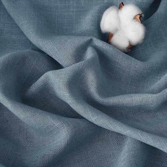 RYB HOME Linen Textured Semi Sheer Curtains 63 inches Long for Living Room | Half Privacy, Light Filtering, Faux Linen Blend, Office Nursery Dorm Bathroom, Stone Blue, W52 x L63, 1 Pair - Image 4