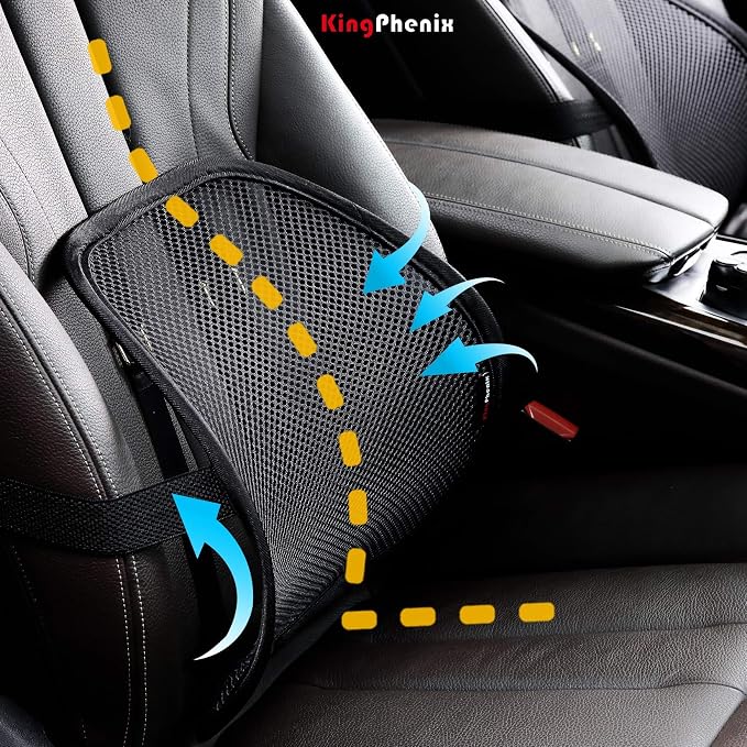 kingphenix 2-Pack Mesh Lumbar Support for Car and Office Chair Comfort | Breathable Mesh Back Support with Adjustable Curvature and Elastic Straps for Driving, Office Use and Long Sitting, Black - Image 3