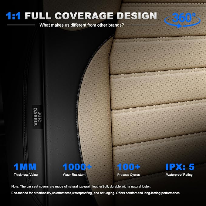 Custom Fit Seat Covers for Honda CRV 2017-2022 Front Rear Set-Black&Beige | Faux Leather,Full Coverage,5-Piece Set, Includes Neck Pillows, Armrest Cover, Seat Belt & steering Wheel Cover - Image 9