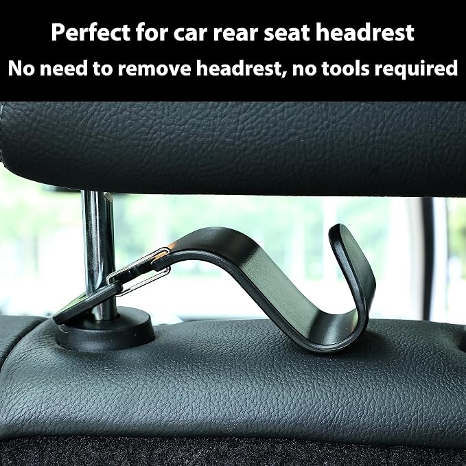 Car Headrest Hooks, 50lbs Load, Durable ABS, 4-Pack Car Hooks | 360° rotating, fits most car headrests, holds coats/purses/umbrellas/groceries, easy install, keeps car organized, Black - Image 4