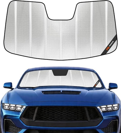 Pigenius Windshield Sun Shade for Ford Mustang 2015-2023, Custom Fit Front Window Sunshade for Models with Rearview Mirror Mounted Camera - BLAZBLOCK by Pigenius