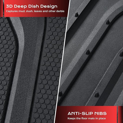 Coverado Car Mats Full Set, Car Floor Mats All Weather, Deep Dish Waterproof Floor Mat, Trim to Fit Automotive Car Mats, Universal Weather Mats for Cars SUV Trucks Sedans Vans (3Pcs,Black&Red) - Image 3