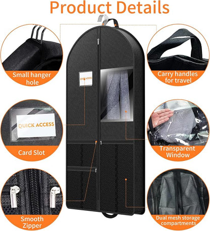 Suit Garment Clothes Travel Bag: 54 inch Lightweight Foldable Black Short Fabric Breathable - Hanging Storage Cover Pockets Zipper for Men - Wardrobe Carry Coat Jacket Uniform Tuxedo Shirt - Image 4