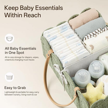 Angelhood Paper Rope Diaper Caddy, Scalloped Baskets with Removable Divider | Woven Floral Baby Diaper Organizer for Changing Table,Baby Shower Gifts,Portable Car Organizer for Diapers - Image 5