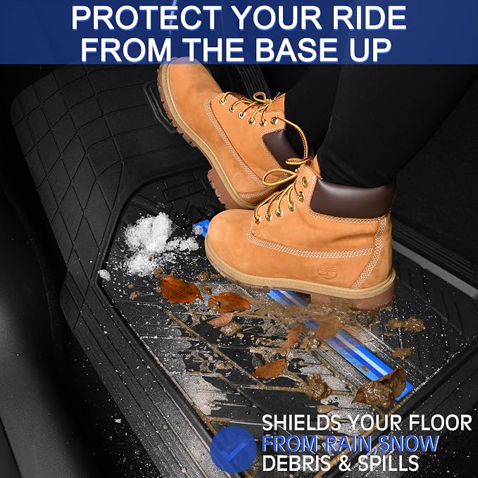 CAR PASS Metal Medium Rubber Floor Mats for Car Heavy Duty Car Mats All Weather, Universal Trim to Fit for Truck SUV Vehicle Automotive Floor Mats, Waterproof Car Mats 4 Piece Black Bule - Image 4