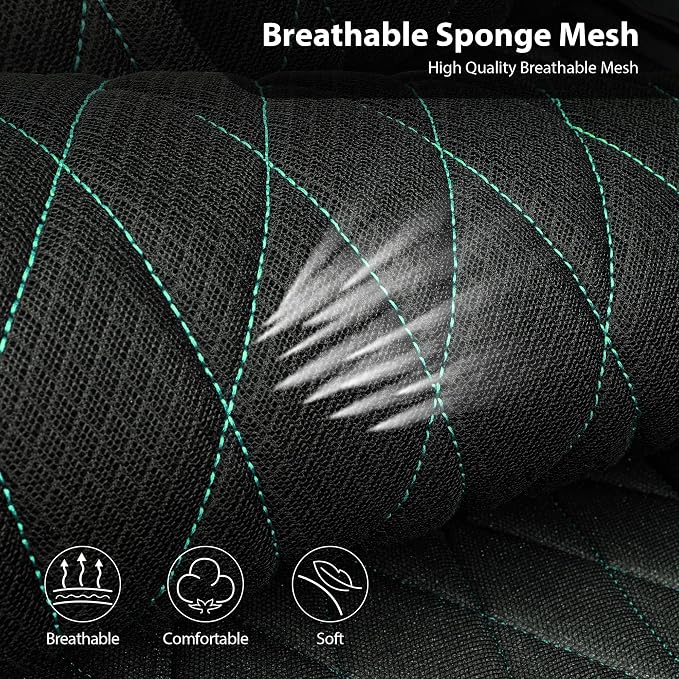 CAR PASS Thick Foam 3D Air Mesh Leather Car Seat Covers Front Seats Only, Breathable Premuim Leather Two Front Seat Cover, Airbag Compatible Universal Fit for 95% Sedan Van Truck SUV,Black and Mint - Image 7