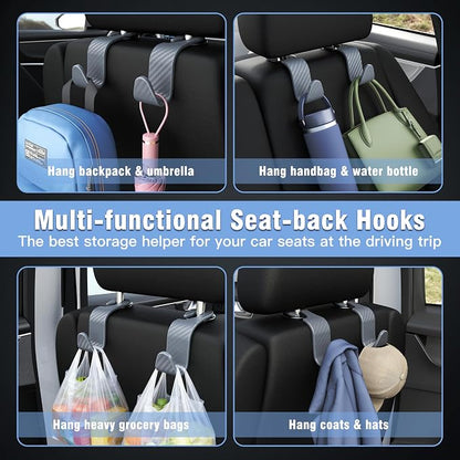4-Pack Car Headrest Hooks Holds 55lbs Seat Storage Organizer for Bags | Durable ABS Material, 360° Rotating, Car Hanger for Backpack Umbrella Water Bottle Coat Handbags Groceries, Checkered Grey - Image 4