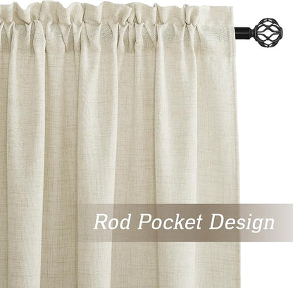 RYB HOME Living Room and Dining Room Curtains 108 inches Long | Light Filtering, Weave Textured/Rod Pocket, Cream Colored, W52 x L108, 2 Panels Set - Image 2