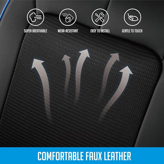PIC AUTO Car Seat Cover, Pinping Leather and Mesh Seat Cover for Cars, Stylish Two-Tone Design Full Set Seat Covers, Breathable, Universal Fit,Comfortable and Durable SUVs, and Trucks(Blue) - Image 5