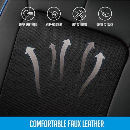 PIC AUTO Car Seat Cover, Pinping Leather and Mesh Seat Cover for Cars, Stylish Two-Tone Design Front Seat Cover, Breathable, Universal Fit,Comfortable and Durable, SUVs, and Trucks(Blue) - Image 4