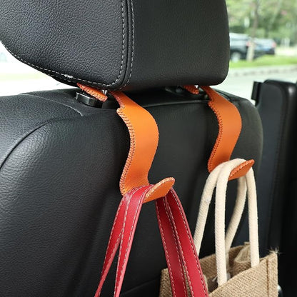 Car Seat Headrest Hook 55lb Heavy Duty Metal Hanger with Leather for Bags | Universal Fit car SUV Truck, Premium Microfiber Leather, Metal Core, Hang Purses Groceries Handbag Backpack, 2 Pack Orange - Image 7