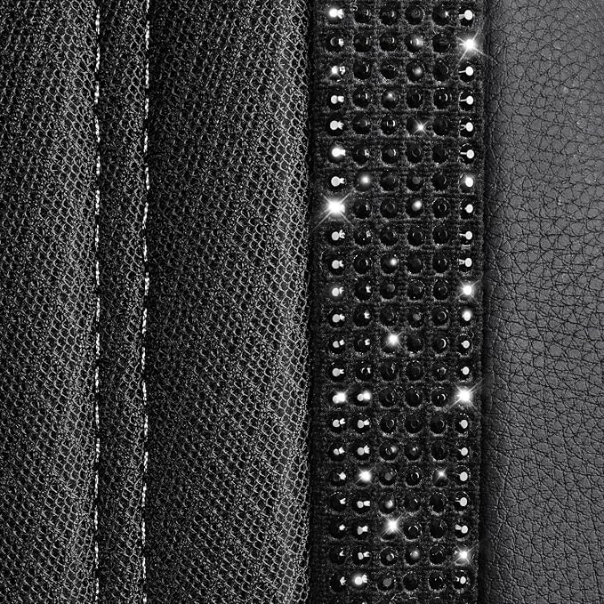 CAR PASS Memory Foam Mesh Bling Diamond Car Seat Cover 2 Front Seats Breathable Soft Sponge Universal Shining Glitter Sparkly Crystal Fit Armrest Automotive Truck SUV Cute Women Girl, Black Rhinestone - Image 6