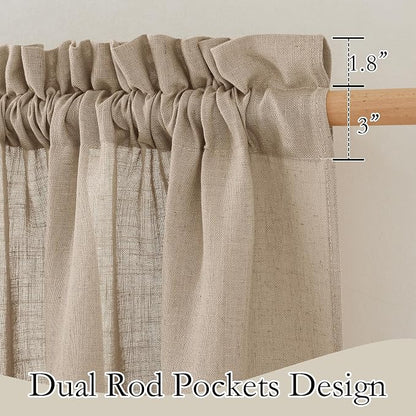 RYB HOME Linen Curtains Over Sink 36 inches Length, 2 Panels Light Filtering Privacy Semi Sheer Curtains for Bathroom Kitchen Car Small Window, Length 36 by Width 52 inch, Khaki - Image 2