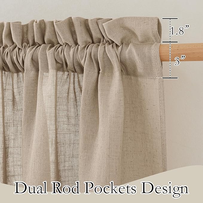 RYB HOME Privacy Semi Sheer Linen Curtains 72 inches Long for Farmhouse | Rod Pocket, Linen Blend, Elegant Light Filtering, Privacy Protected Panels, Khaki, 2 Panels - Image 2