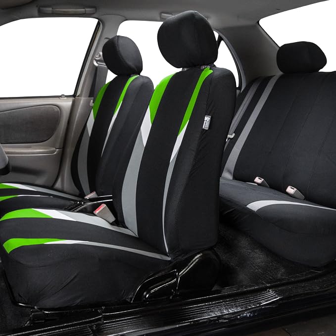 FH Group Premium Modernistic Flat Cloth Car Seat Covers – Universal Fit, Washable Seat Covers for SUV Sedan Van, Green, Full Set - Image 2