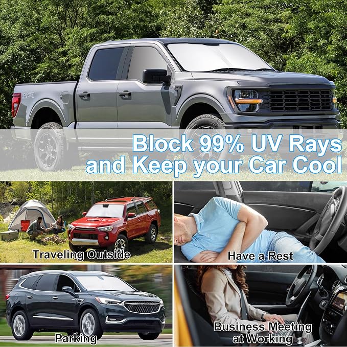3PCS Car Window Shades Front Windshield Sun Shade Foldable Window Shade Custom Fit for 2021-2024 Fo-rd F-150 Accessories Car Shades for Front Windows Anti-UV Rays Block Heat - Image 6