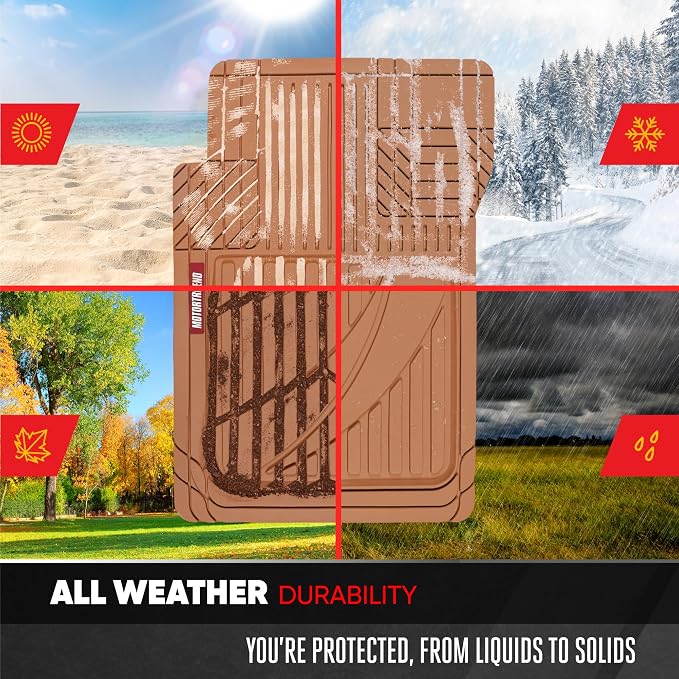 Motor Trend FlexTough Advanced Heavy Duty Beige Rubber Car Floor Mats & Cargo Liner for SUV & Car Full Set - Universal Trim to Fit All Weather Automotive Floor Mat & Cargo Liners for SUV, Car, & Van - Image 7