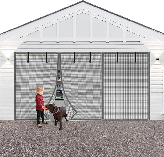 LIAMST Privacy Garage Door Screen Blackout for 2 Car Garage-16X9FT Privacy Silver Grey Heavy Duty Magnetic Garage Screen, Hands Free, Magnetic Privacy Garage Screen Door by LIAMST