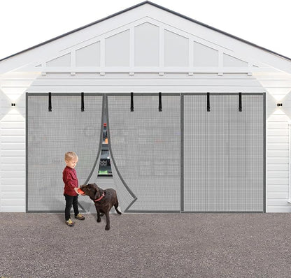 LIAMST Privacy Garage Door Screen Blackout for 2 Car Garage-16X9FT Privacy Silver Grey Heavy Duty Magnetic Garage Screen, Hands Free, Magnetic Privacy Garage Screen Door by LIAMST