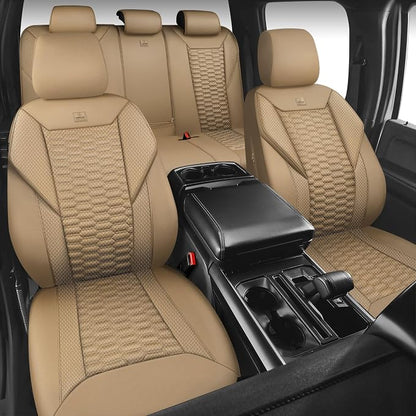 CAR PASS 3D Foam Mesh Leather Car Seat Covers Full Set, Tan Breathable Mesh Faux Leather Seat Covers for Car, Universal Fit for SUV Truck Sedan Automotive, Armrest Airbag Compatible, All Beige - Image 5