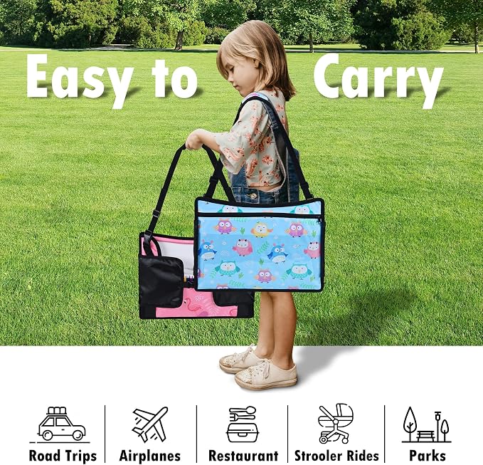 Kids Travel Tray for Toddler Car Seat, Road Trip Activities for Kid | Toddler Car Activities with iPad Holder Stand, Roadtrip Essentials with Dry Erase Board & Cooler Cup Holder, 2PC - Image 8
