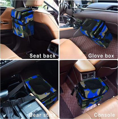 SIBOFUEGO Cute Car Trash Can with Lid – Multipurpose Collapsible Trash Bin for Car, Leak-Proof Organizer, Waterproof Garbage Can with Storage Pockets & Adjustable Straps, 2 Gallons (Camo Blue) - Image 6
