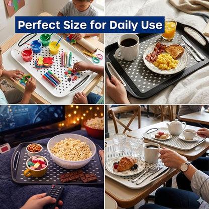 Food Trays for Eating on Couch - 2 Pack - Non Slip Dinner Trays for Eating Set of 2 Non Slip Serving Tray and Food Tray with Handles (Black & White) - Image 6