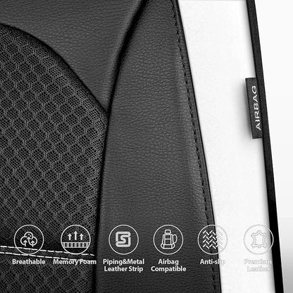 CAR PASS Memory Foam Car Seat Covers,Air Cool Mesh Thick Seat Covers Front Seats,White Leather Seat Covers for Car,Universal Automotive Comfort for Most Cars,SUV,Trucks,Airbag Compatible,Black White - Image 5
