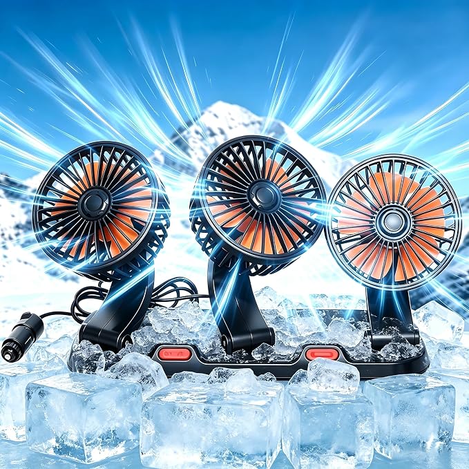 Triple Head 24V Car Fan for SUV Truck Car RV with No AC,Adjustable Car Cool Fan, Triple Head Design, 2-speed Adjustable, 360° Rotating Portable Car Fan,Powered by Cigarette Lighter by Unknown