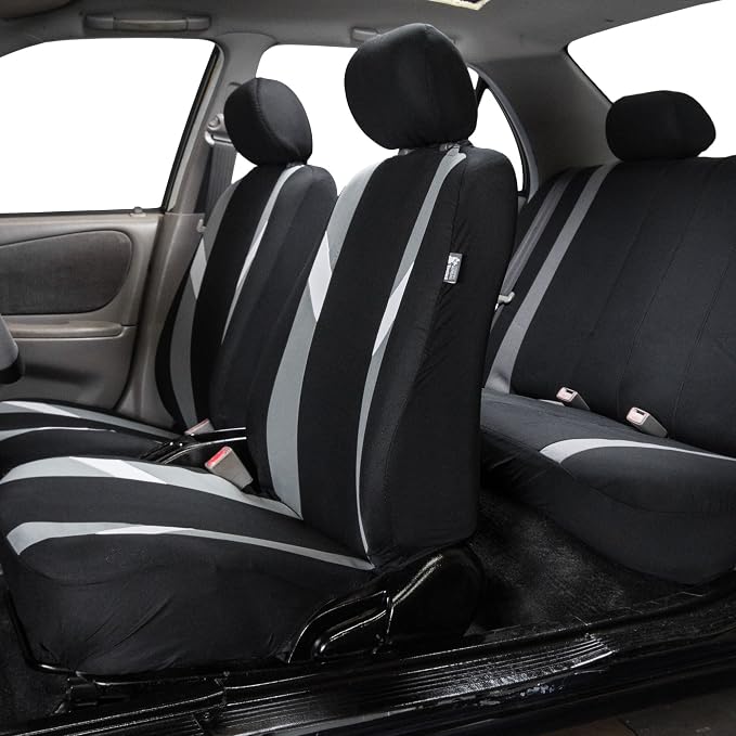 FH Group Premium Modernistic Flat Cloth Car Seat Covers – Universal Fit, Washable Seat Covers for SUV Sedan Van, Gray, Full Set - Image 2