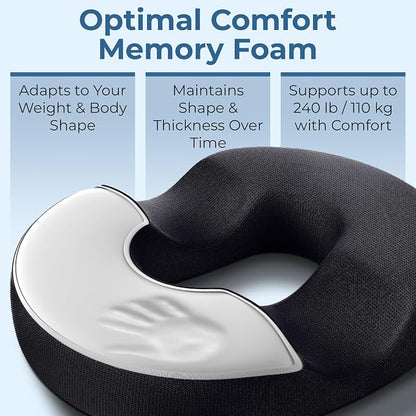 5 STARS UNITED Donut Pillow for Tailbone Pain & Hemorrhoids – Large Memory Foam Lifting Cushion for Bed Sore-Prone Areas & Pressure Relief – Prostate, Postpartum & Pregnancy Support, Black Mesh Cover - Image 5