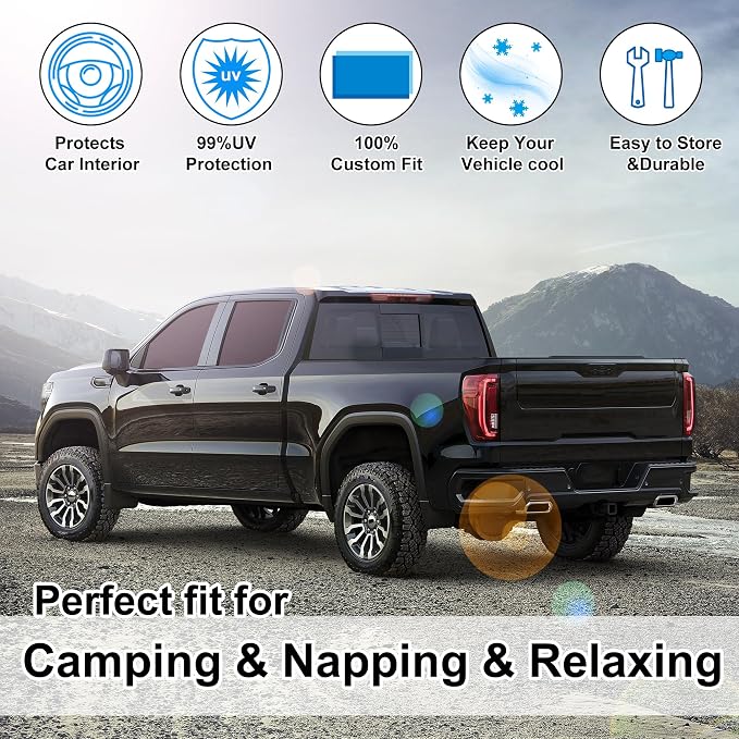 TINGLU Window Shades for GMC Sierra 1500 2500 3500 (SLT, AT4, Denali) 2019-2025 2026 5PCS Accessories Side Windows Cover Camping Windshield Sun Shade Sun UV Rays Privacy Protection - Image 6