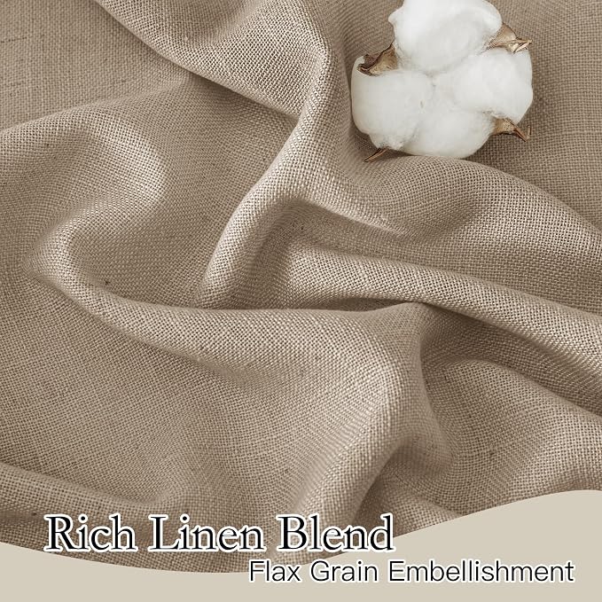RYB HOME Flax Linen Blend Curtains for Dining Room Bedroom, Extra Long Rod Pocket Soft Textured Thick Linen Burlap Privacy Protection Light Filtering, W 70 x L 95 inches, Khaki, 2 Panels - Image 3