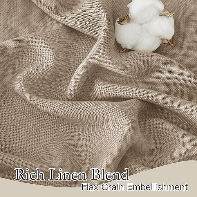 RYB HOME Extra Long Linen Curtains for Dining Room 120 inches Long, Farmhouse Light Filtering Privacy Lightweight Floor Sweeping Drapes for Living Room, Khaki, 52" W, 2 Panels - Image 4