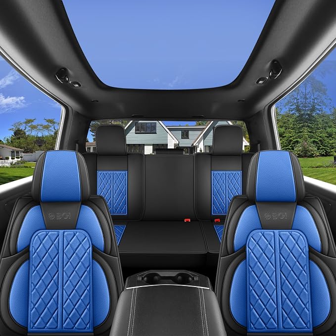 Car Seat Cover Custom Fit for Dodge Ram 1500 2500 3500 2009-2026 Faux Leather Seat Cover Set Compatible with Crew Quad Regular Cab Pickup Truck Cushions (Black & Blue, Full Set, Flat Rear) - Image 7