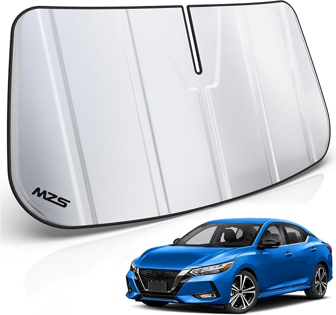 MZS Windshield Sun Shade Compatible with Sentra 2020-2026 | 6-Layer Heat Insulation, 99% UV Blocking, Keeps Interior Cool, Full Coverage Visor, Foldable Car Window Sunshade, Storage Bag by MZS